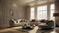 luxury modern transitional living room design. Luxurious and worthy magazine cover interior. Classical architecture,