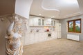 Luxury modern white and beige kitchen interior Royalty Free Stock Photo