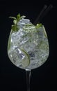 Luxury mojito in a large glass on a black background, an alcoholic cocktail in a chic restaurant Royalty Free Stock Photo