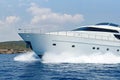 Luxury motor yacht cruising the Aegean sea Royalty Free Stock Photo