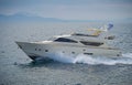 Luxury motor yacht cruising the Aegean sea Royalty Free Stock Photo