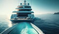 Luxury motor yacht on the ocean. Luxury super yacht with a swimming pool and a jacuzzi. generative ai