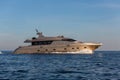 luxury motor yacht sailing at sunset. Royalty Free Stock Photo