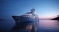 Luxury motor yacht in sea bay at night, expensive rich boat in ocean, generative AI Royalty Free Stock Photo