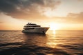 Luxury motor yacht in sea at sunset, big expensive boat moves in ocean, generative AI Royalty Free Stock Photo