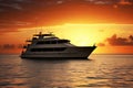 Luxury motor yacht in sea at sunset, expensive boat moves in ocean, generative AI Royalty Free Stock Photo