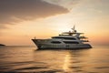 Luxury motor yacht in sea at sunset, expensive boat in ocean, generative AI