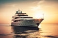 Luxury motor yacht in sea at sunset, expensive boat in ocean, generative AI Royalty Free Stock Photo