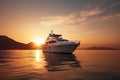 Luxury motor yacht in sea at sunset, expensive rich boat in ocean, generative AI Royalty Free Stock Photo