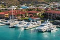 Luxury motor yachts docked at the Cruise Port of Charlotte Amalie, St Thomas, USVI Royalty Free Stock Photo