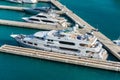 Luxury motor yachts docked at the Cruise Port of Charlotte Amalie, St Thomas, USVI Royalty Free Stock Photo