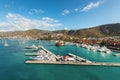 Luxury motor yachts in the Long Bay marina at the Charlotte Amalie Cruise Port in St. Thomas, U.S. Virgin Islands, Caribbean Royalty Free Stock Photo