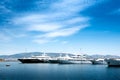 Luxury motorboats and yachts at the dock.Marina Zeas, Piraeus,Greece Royalty Free Stock Photo