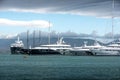 Luxury motorboats and yachts at the dock.Marina Zeas, Piraeus,Greece Royalty Free Stock Photo