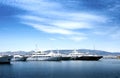 Luxury motorboats and yachts at the dock.Marina Zeas, Piraeus,Greece Royalty Free Stock Photo