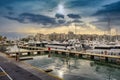 Luxury motorboats and yachts at the dock. Marina Zeas, Piraeus,Greece Royalty Free Stock Photo