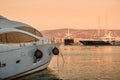 Luxury motorboats and yachts at the dock. Marina Zeas, Piraeus,Greece Royalty Free Stock Photo