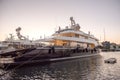 Luxury motorboats and yachts at the dock. Marina Zeas, Piraeus,Greece Royalty Free Stock Photo