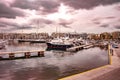 Luxury motorboats and yachts at the dock.Marina Zeas, Piraeus,Greece Royalty Free Stock Photo