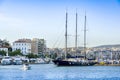 Luxury motorboats and yachts at the dock.Marina Zeas, Piraeus,Greece Royalty Free Stock Photo