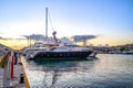 Luxury motorboats and yachts at the dock. Marina Zeas, Piraeus, Royalty Free Stock Photo