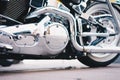 Luxury motorcycle close-up. Detail of a beautiful powerful chrome motorcycle parts. The concept of freedom and travel Royalty Free Stock Photo