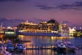 Luxury MSC Divina cruise ship in the Port of Miami at sunset