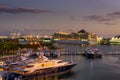 Luxury MSC Divina cruise ship in the Port of Miami at sunset