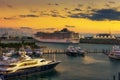 Luxury MSC Divina cruise ship in the Port of Miami at sunset