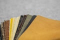 Luxury multicolored leather samples close-up. Can be used as background. Industry background Royalty Free Stock Photo