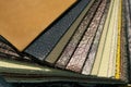 Luxury multicolored leather samples close-up. Can be used as background. Industry background Royalty Free Stock Photo