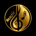 Luxury music logo design - golden shiny musical emblem