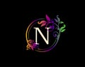 Luxury N Letter Floral Design. Colorful Urban Swirl N Logo Icon