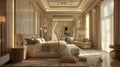 Luxury Neoclassic Beige and Brown Bedroom in Dubai