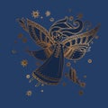 Luxury night blue and gold decorative girl angel Royalty Free Stock Photo