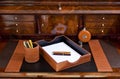 Luxury office set on wooden mahogany gentleman office desk