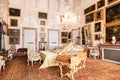 Luxury old concert hall with vintage piano. Retro organ, classical musical instrument