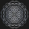 Luxury ornamental mandala design silver color on black background. Royalty Free Stock Photo