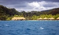 Luxury overwater thatched roof bungalow resort