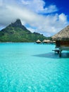 Luxury overwater vacation resort on Bora Bora Royalty Free Stock Photo