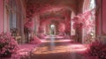 Luxury palace interior with pink flowers. 3D rendering Royalty Free Stock Photo