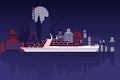 Luxury passenger boat, casino, gambling city, ship, flat vector illustration. Travel, trip around world, design web