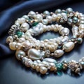 luxury pearl necklace close-up rare precious stone.