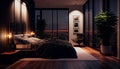 Luxury penthouse bedroom at night , (Created with Generative AI technology) Royalty Free Stock Photo
