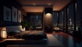 Luxury penthouse bedroom at night , (Created with Generative AI technology) Royalty Free Stock Photo