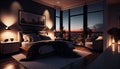 Luxury penthouse bedroom at night , (Created with Generative AI technology) Royalty Free Stock Photo