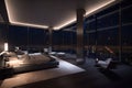 Luxury penthouse bedroom at night Royalty Free Stock Photo