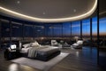 Luxury penthouse bedroom at night Royalty Free Stock Photo