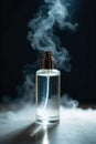 Luxury Perfume Atomizer with Subtle Mist Cloud in Soft Light A minimalist studio shot of an elegant glass perfume sprayer. A fine, Royalty Free Stock Photo