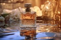 Luxury perfume bottle. Expensive fragrance in the spotlight. Royalty Free Stock Photo